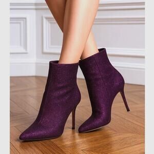 Manolo Blahnik 39/9 Insopo 105 Glitter Ankle Boot $995 Holiday Party Pink Purple